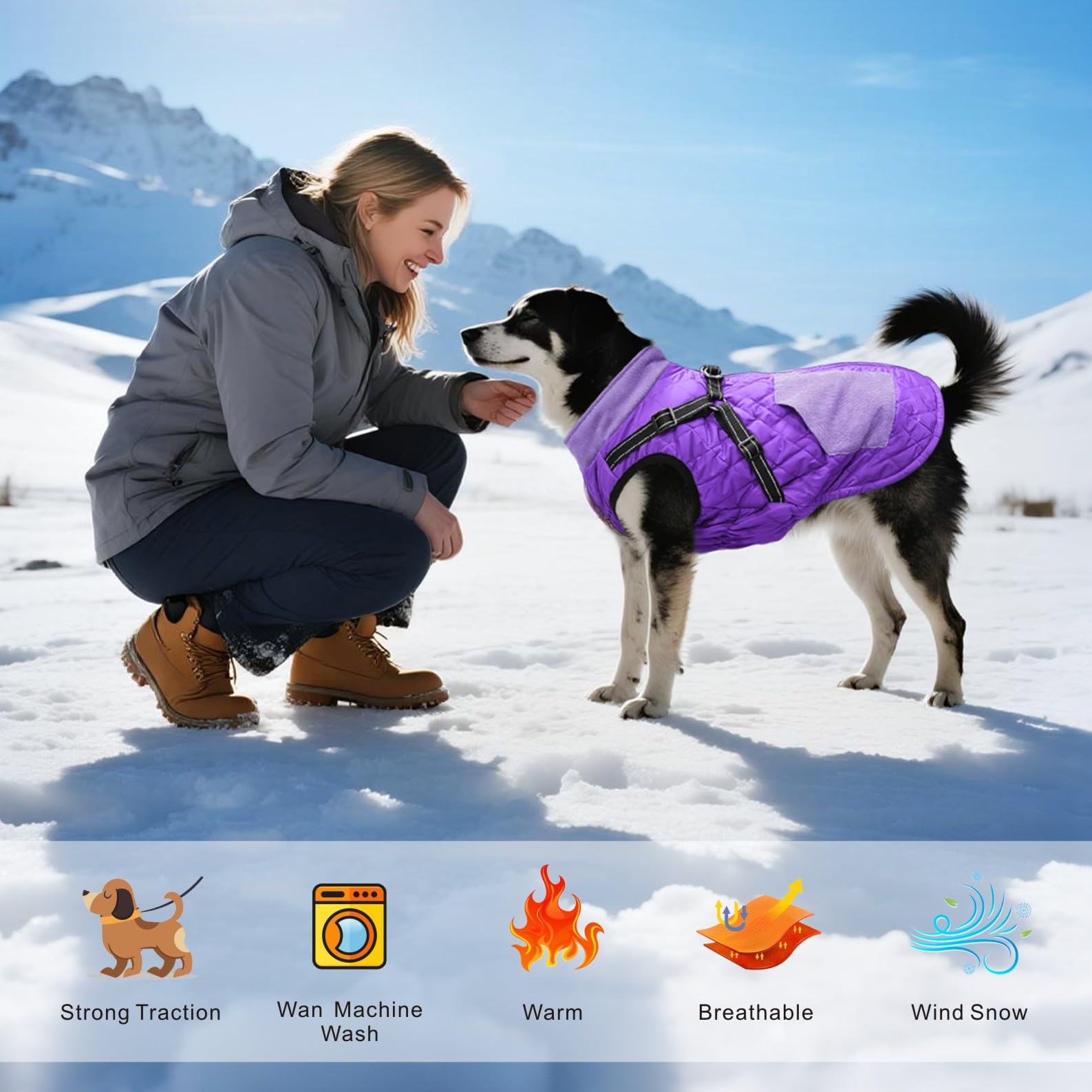 Cappottini caldi per cani e animali domestici, impermeabili, riflettenti, per l’inverno e la neve, per cani di taglia piccola, media e grande (viola, XL)
