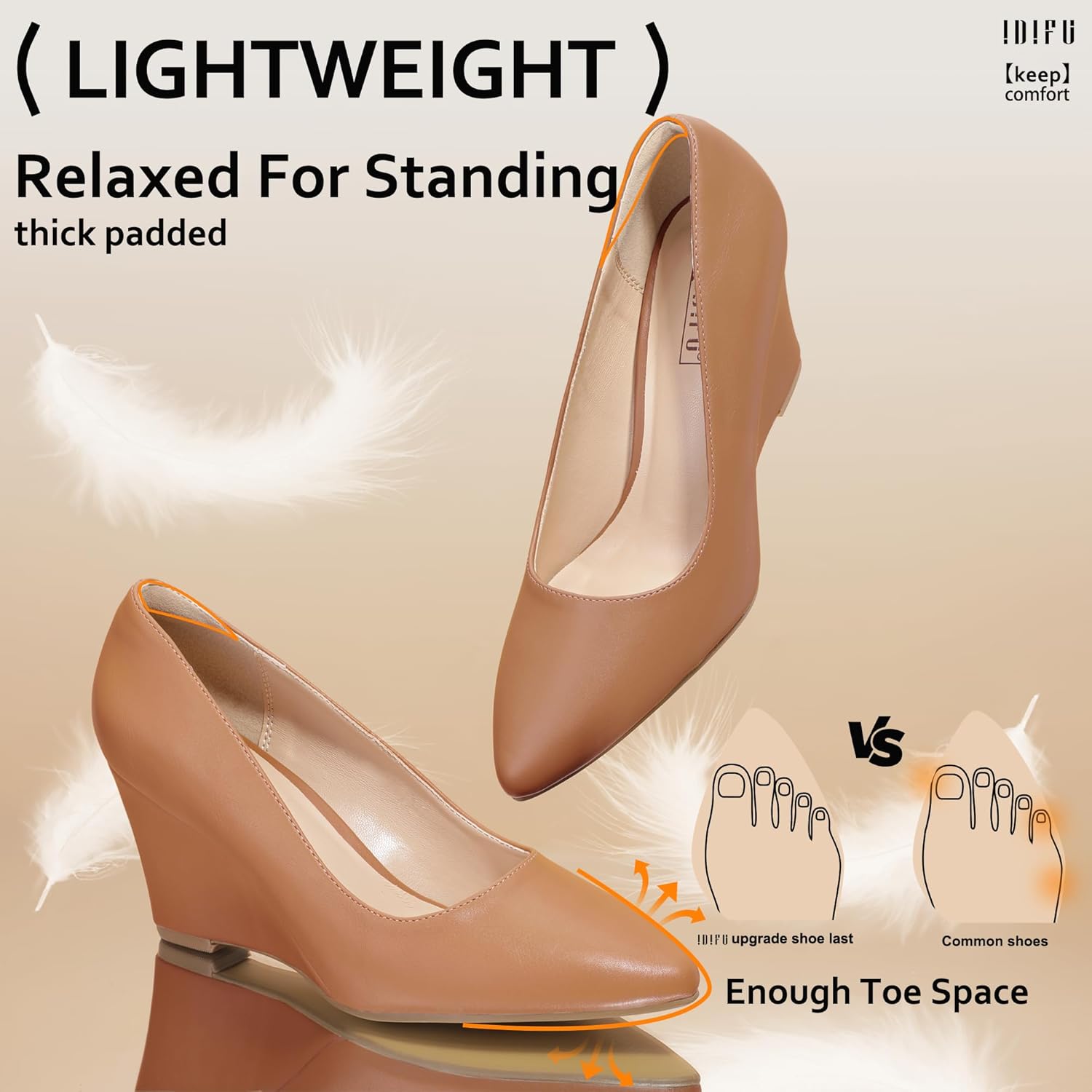 IDIFU IN3 Wedges for Women Closed Toe Pumps Low Heel Pointed Toe Work Wedding Bridal Office Formal Business Dress Casual Dressy Comfortable Trendy Fashion Shoes - Image 4