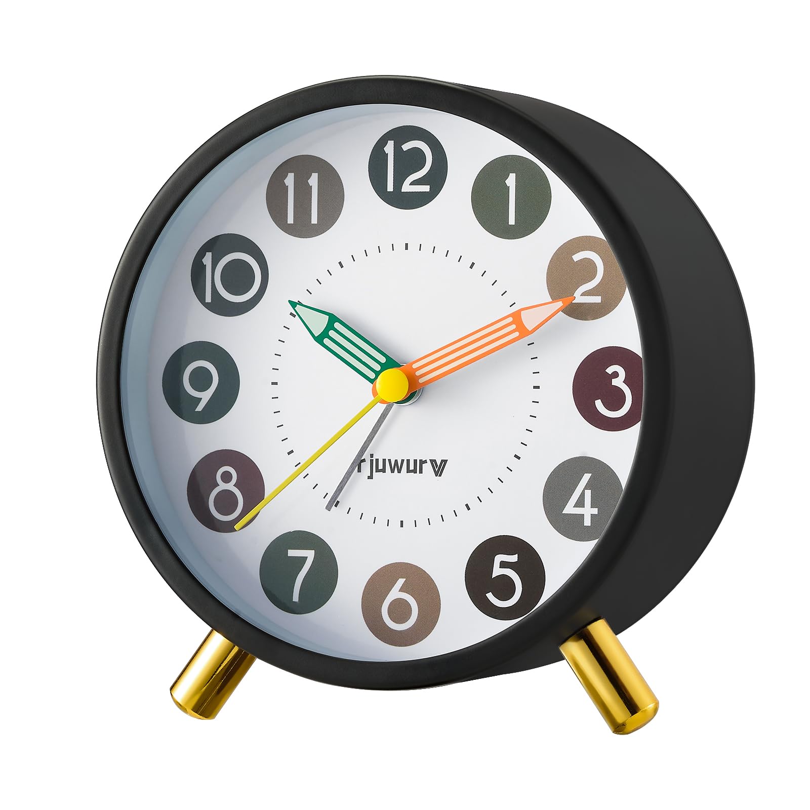 rjuwurv Reloj despertador de metal súper silencioso, reloj despertador de escritorio, reloj despertador para dormitorio, reloj despertador de interés infantil (negro)