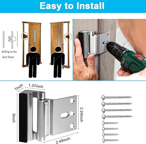 Miniatura 5 de KNYOIP Cerradura de puerta para refuerzo de seguridad de pacientes a prueba de niños y Detia, evita robos no autorizados, 800 libras de fuerza