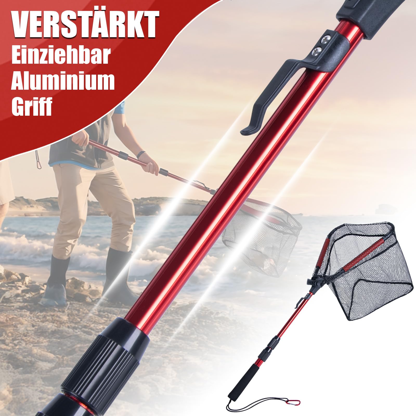 Goture Retino da pesca telescopico con design galleggiante NBR, retino pieghevole con rete in PVC rivestita in gomma, asta estraibile 42,5 – 112 cm, per trota pesce persico, luccio