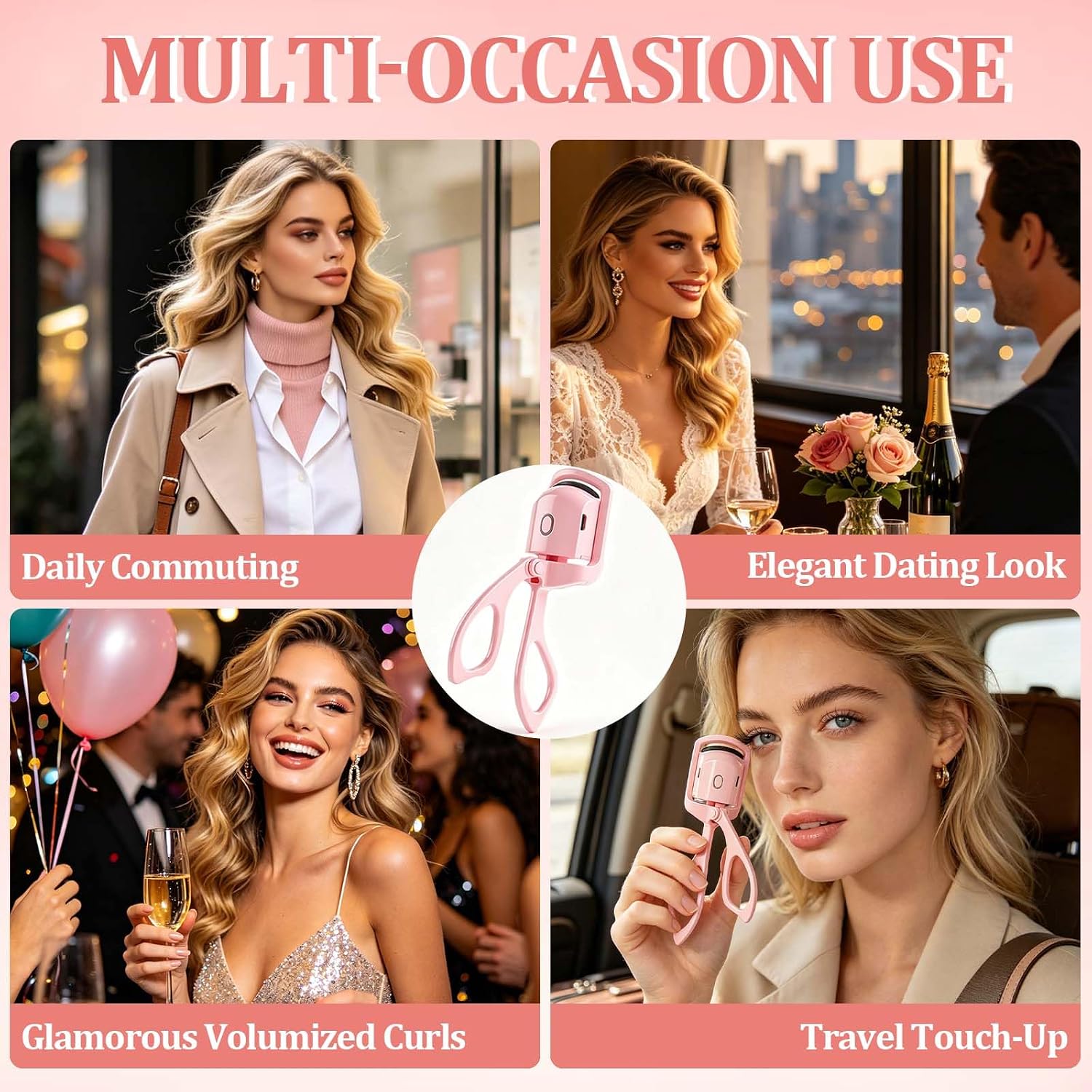 Heated Eyelash Curler-5s Quick Warm-up Electric Lash Curler, 2-Level Temperature Adjustment, Safe Anti-Scald Silicone Eyelash Curler