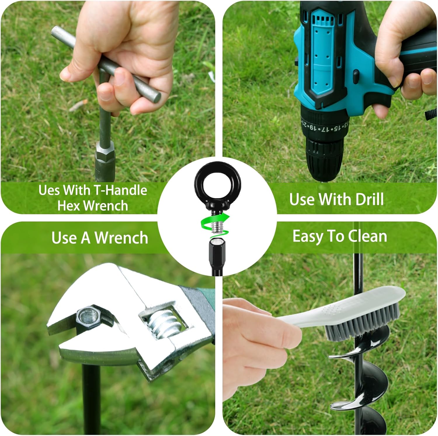 Ground Anchors Screw in, 18 Inch Heavy Duty Swing Set Ground Anchor Kit 6 Pack, Spiral Earth Trampoline Stakes High Wind Metal Auger Stakes for Dog Sheds Tent Carports Camping
