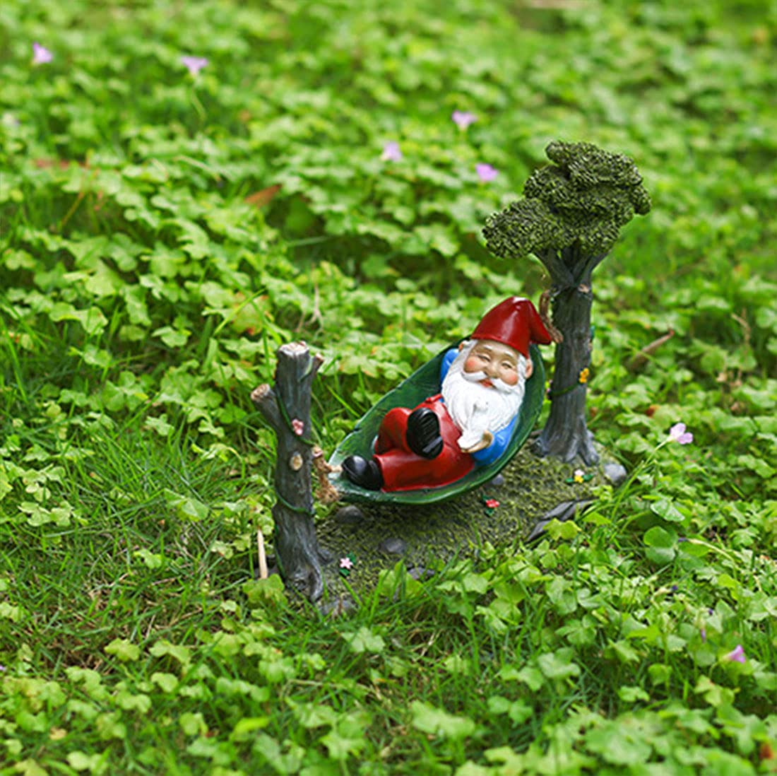 Figuras Jardin Exterior Estatua, Estatua Divertida Jardín De Resina Gnomo, Hamaca De Hoja De Balanceo GNOME Figurine para El Césped del Hogar Decoraciones del Patio