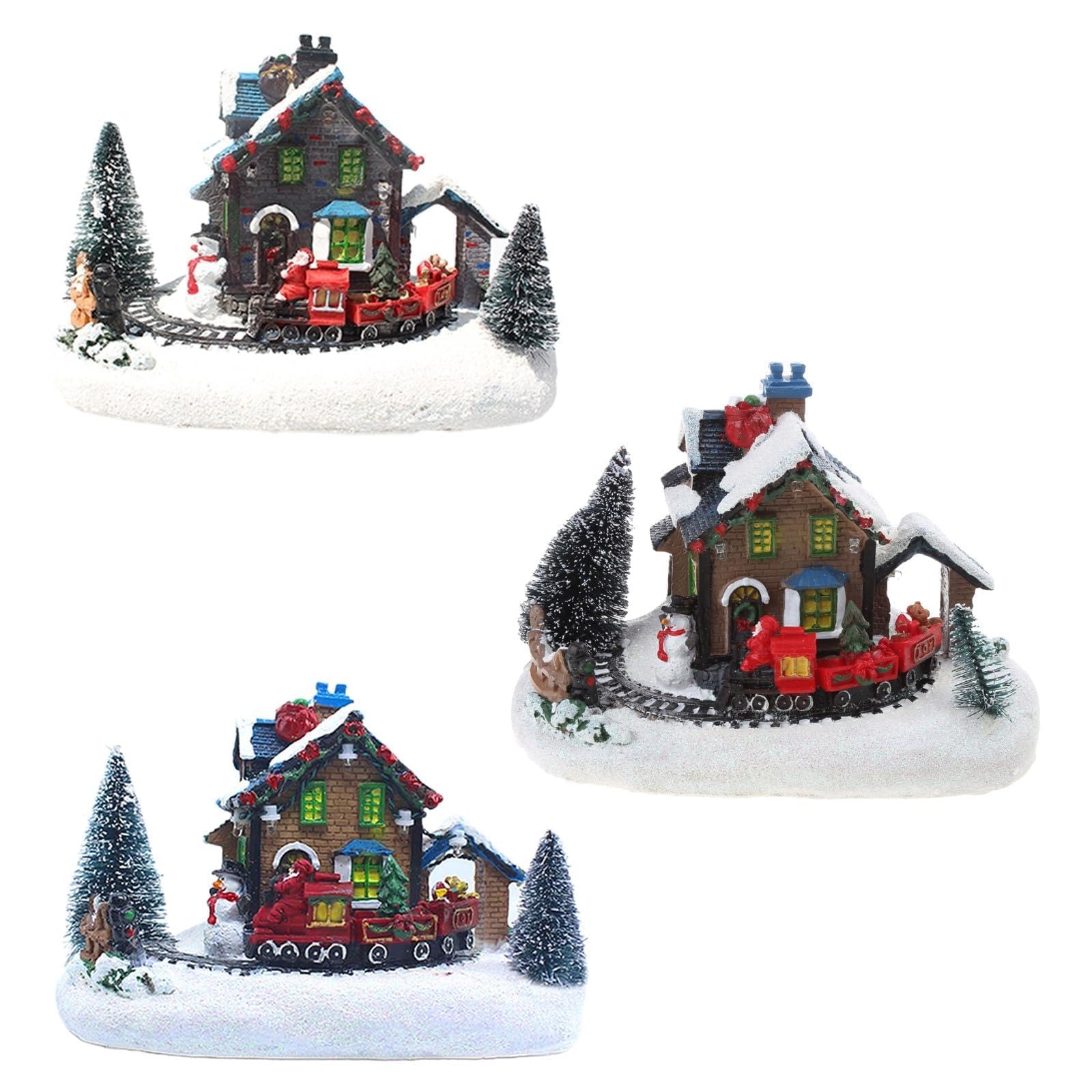 Maison de Noël en résine Morain et son paysage de neige aux finitions haut de gamme