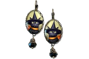 Evoke Mystery with Our Vintage-Inspired Black Cat and Witch Hat Earrings