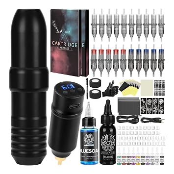 Tattoo Pen Kit Cartridge Needle Rotary Tattoo Machine Kit Tattoo Gun Kit with Tattoo Power Supply Tattoo Ink Complete Tattoo Kit Tattoo Supplies for Beginners and Artist
