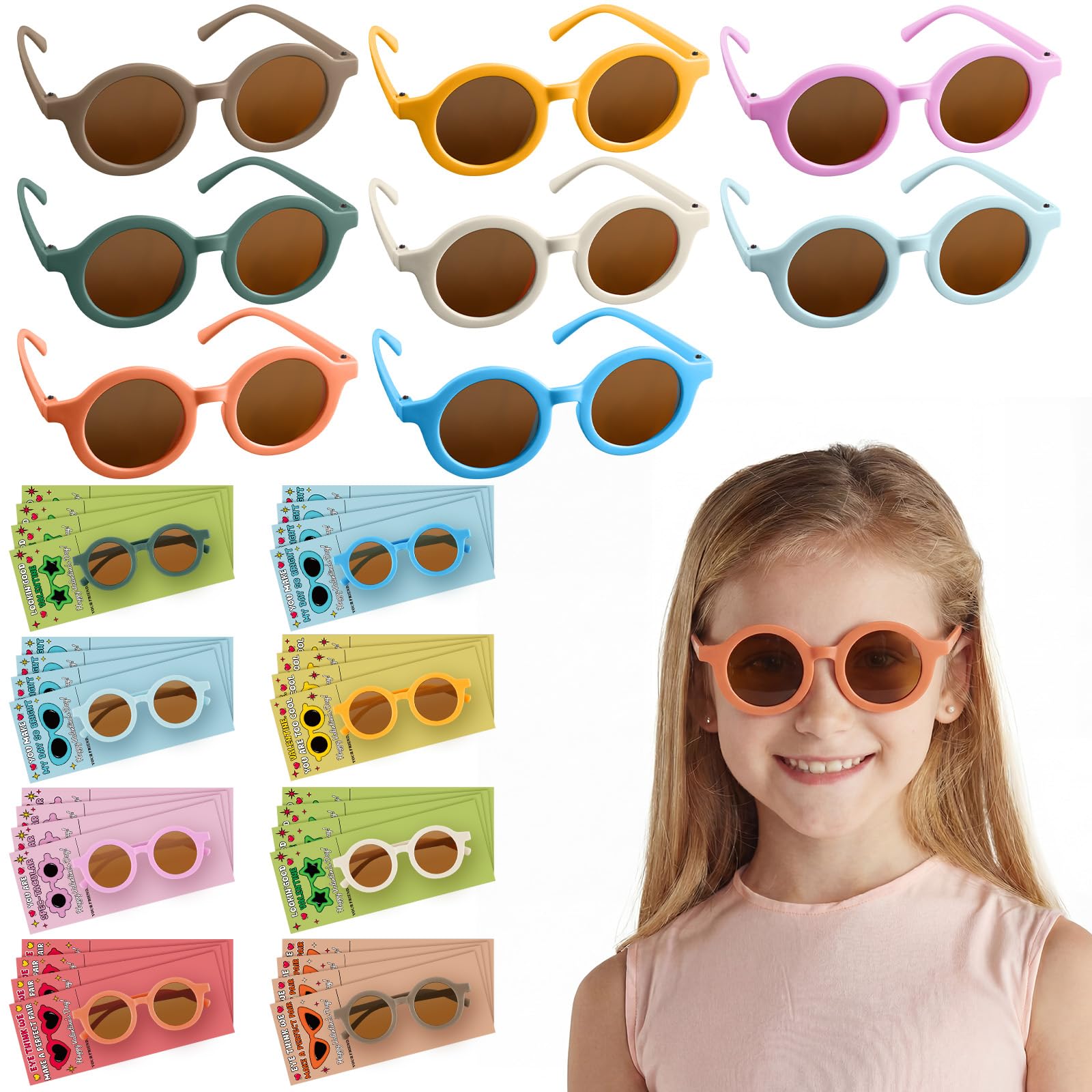 Saysurey 24 Sets Valentine's Day Glasses with Cards Valentines Day Party Favors for Kids, School Classroom Exchange Gifts for Boys and Girls