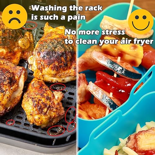 Miniatura 2 de Paquete de 2 forros de silicona para freidora de aire Ninja Foodi Dual DZ201 8QTDZ090 6QT, accesorios para freidora de aire reutilizables, forros de