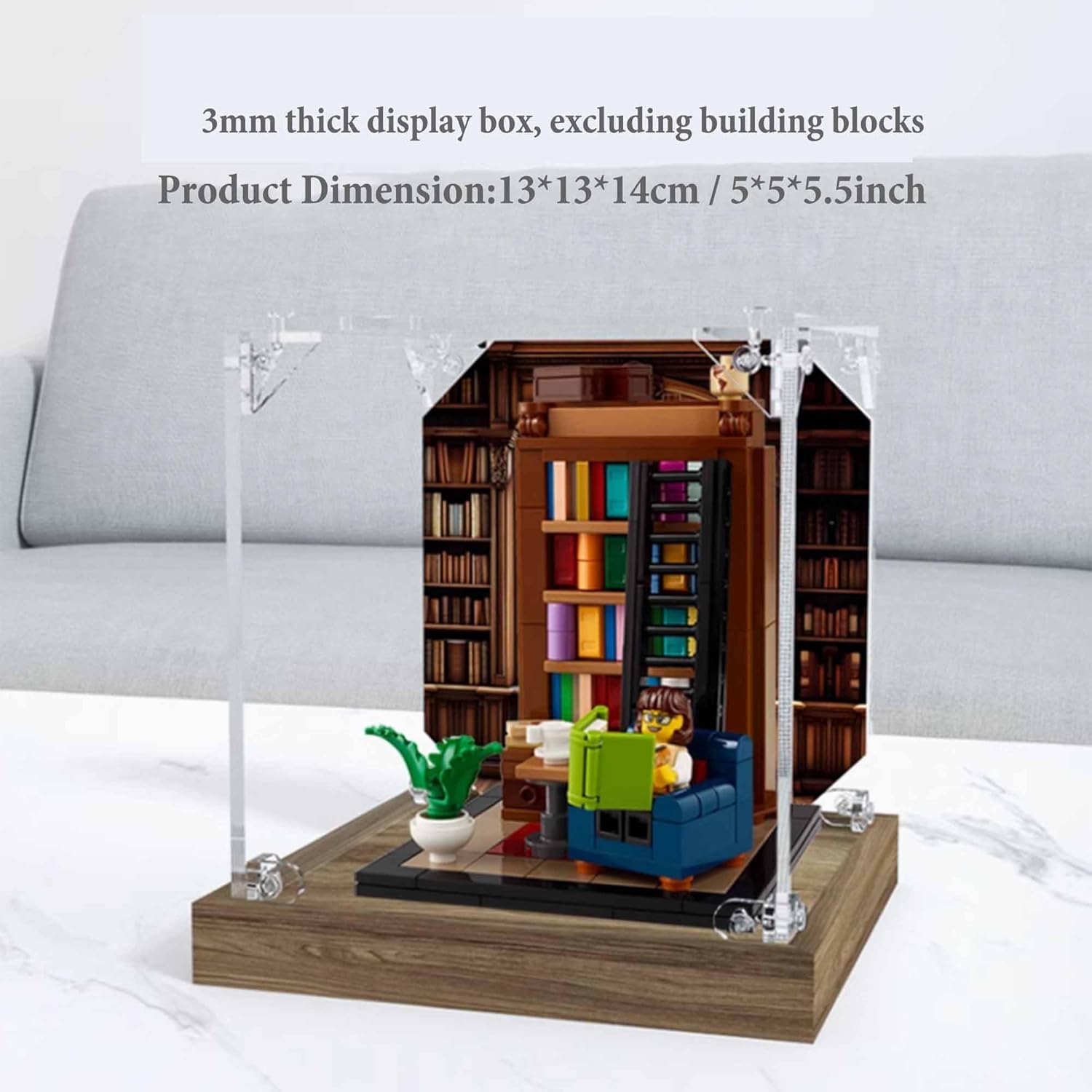 Acrylic Display Case for Lego 40698 Bookish Fragrance Full House Building Set,Clear Display Case, Dust-Proof Display Case Compatible with Lego 40698 (Only Display Case) (Wooden Base)