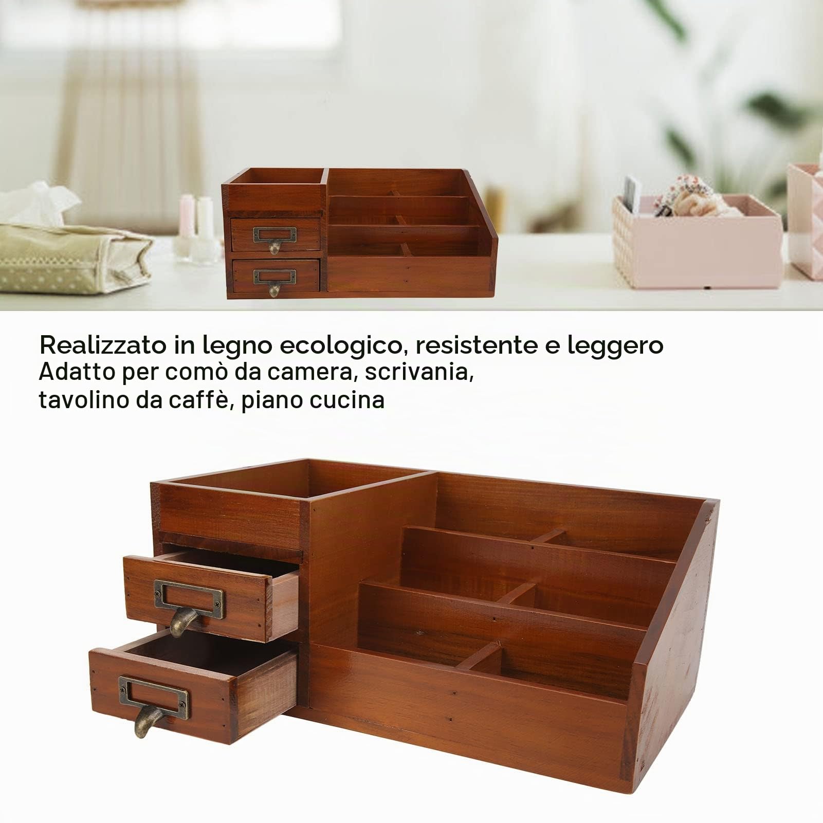 Tyenaza Organizer retrò, multistrato multifunzione in legno per ufficio e cucina (34,5 x 19,5 x 14,5 cm)