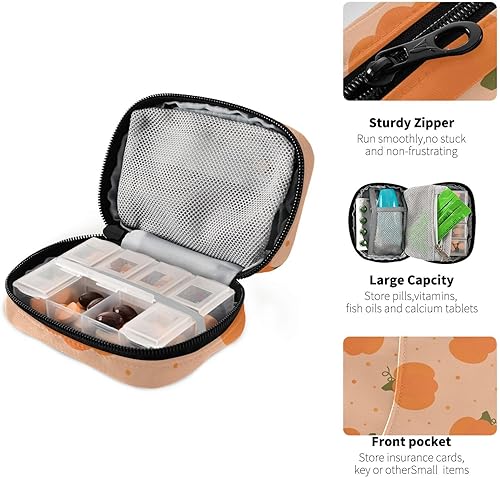 Miniatura 4 de Kigai Bonita pastillera de calabaza, portátil, semanal, diario, pastillero, organizador con cremallera para vitaminas, medicinas, suplementos de