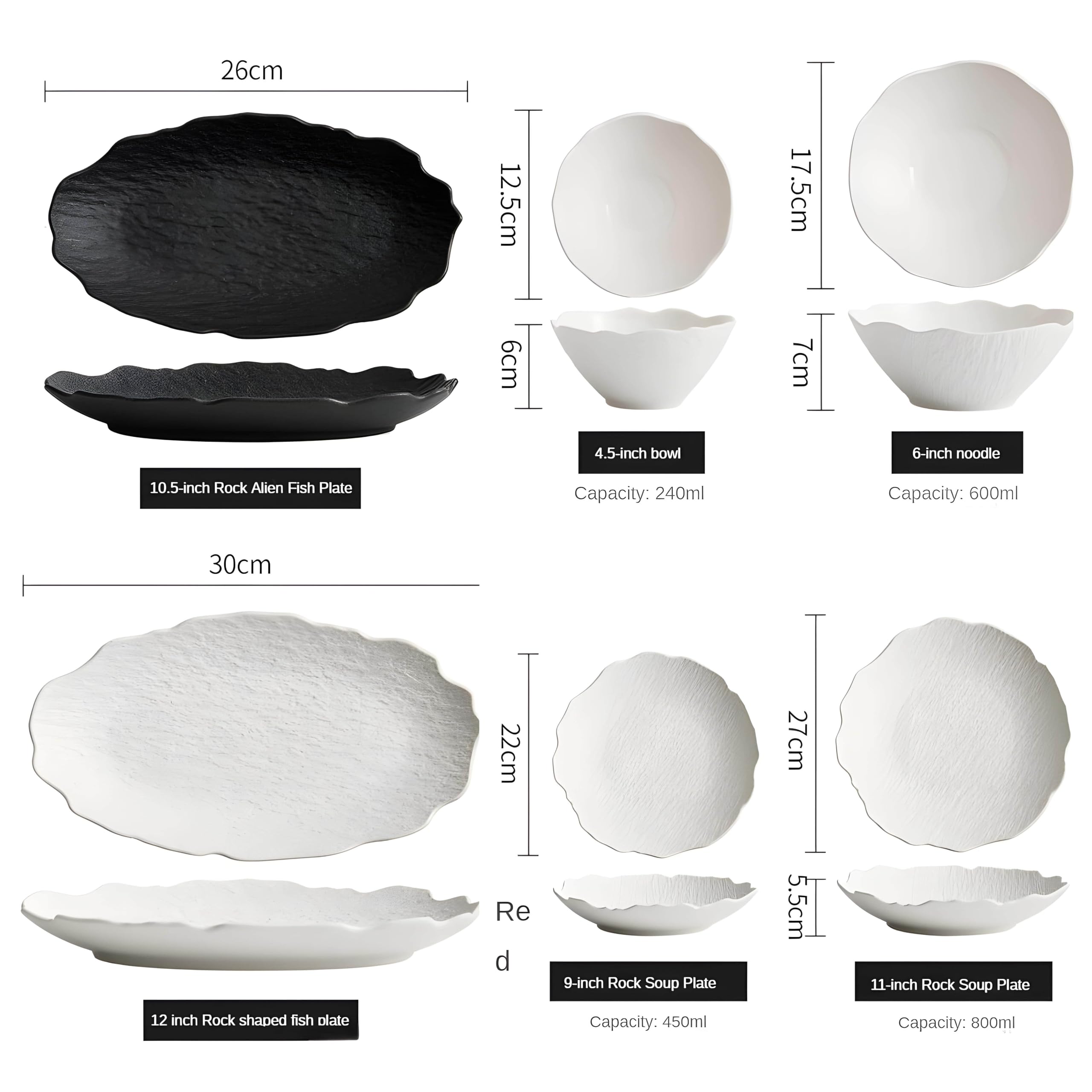 Genérico Vajillas Completas Platos Vajilla Vajillas Completas Modernas Juego De Vajilla Blanca Y Negra con Diseño De Patrón De Piedra Estilo Simple (40 Pieces Mixed)