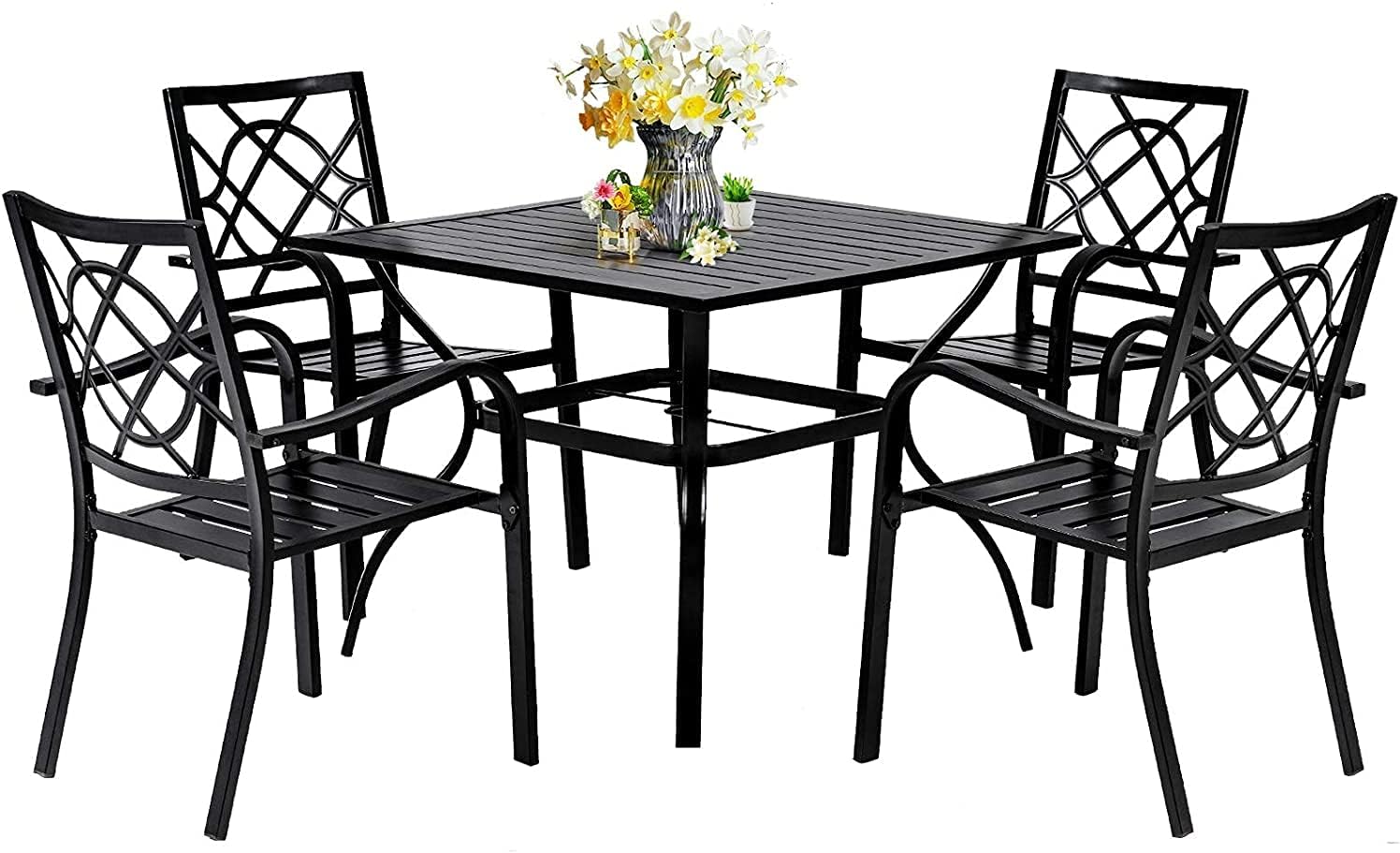 Oakcloud 7 Piece Patio Dining Set, Outdoor Metal Furniture Dining Table Set 6 Stackable Patio Dining Chairs with 1 Rectangle Patio Dining Table, Black : Patio, Lawn & Garden