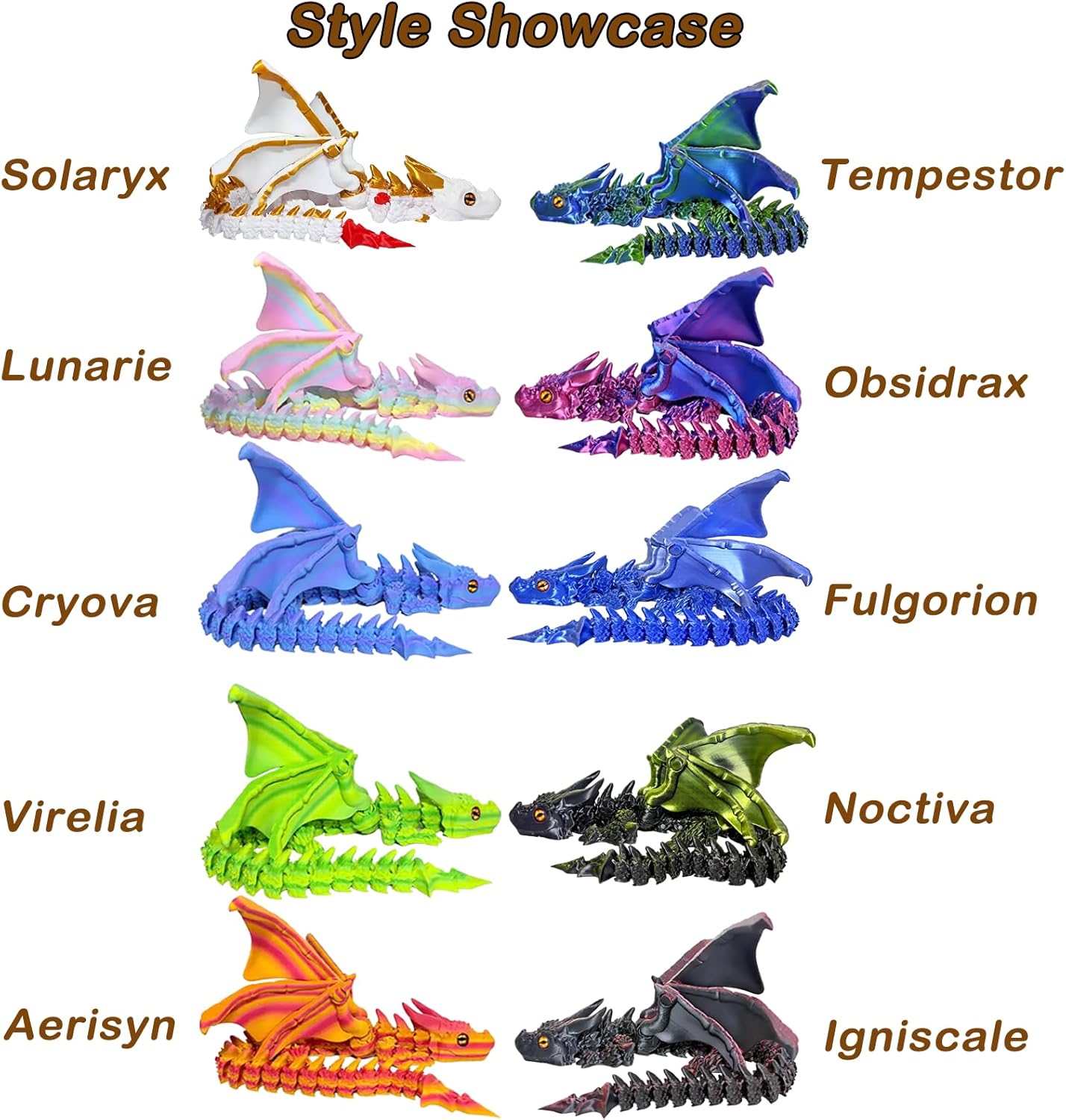 3D Printed Dragon with Wings, Flexible Articulated Fidget Dragon, 3D Printed Animals Collectible Birthday Gift for Home Office Desktop Pet Decor (Aerisyn) Age 18 Year+ - Image 2