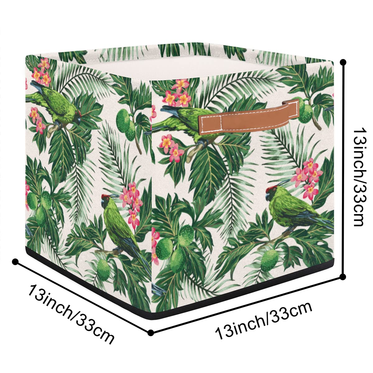 Cube Storage Baskets Tropical Floral Bird Collapsible Storage Bins 13 x 13 x 13 Inch Decorative Fabric Organizing Bins with Handles Cubes for Shelves Closet Toy Bedroom Bathroom Office Home
