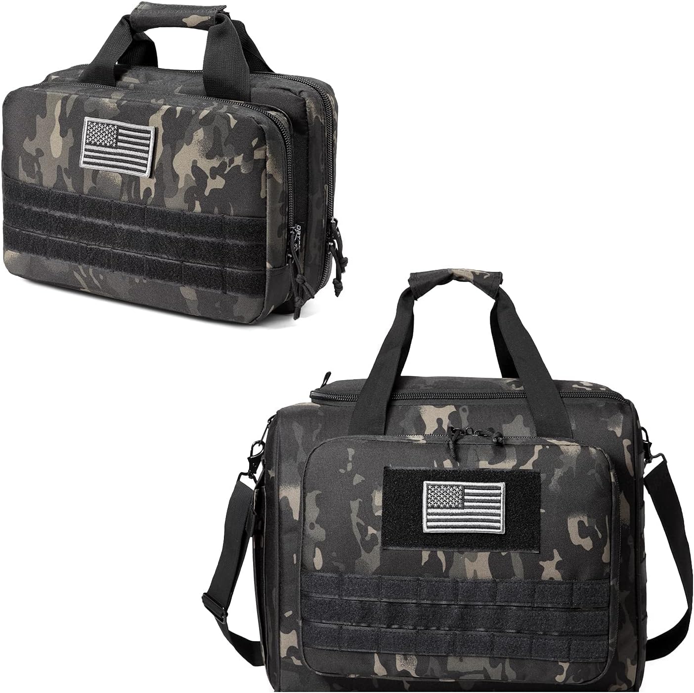 DBTAC Pistol Handbag XS for 1~2 Pistol (Black Camo) + Range Bag Large for 4+ Pistol (Black Camo), Lockable Zipper, Durable Material, Compact Design