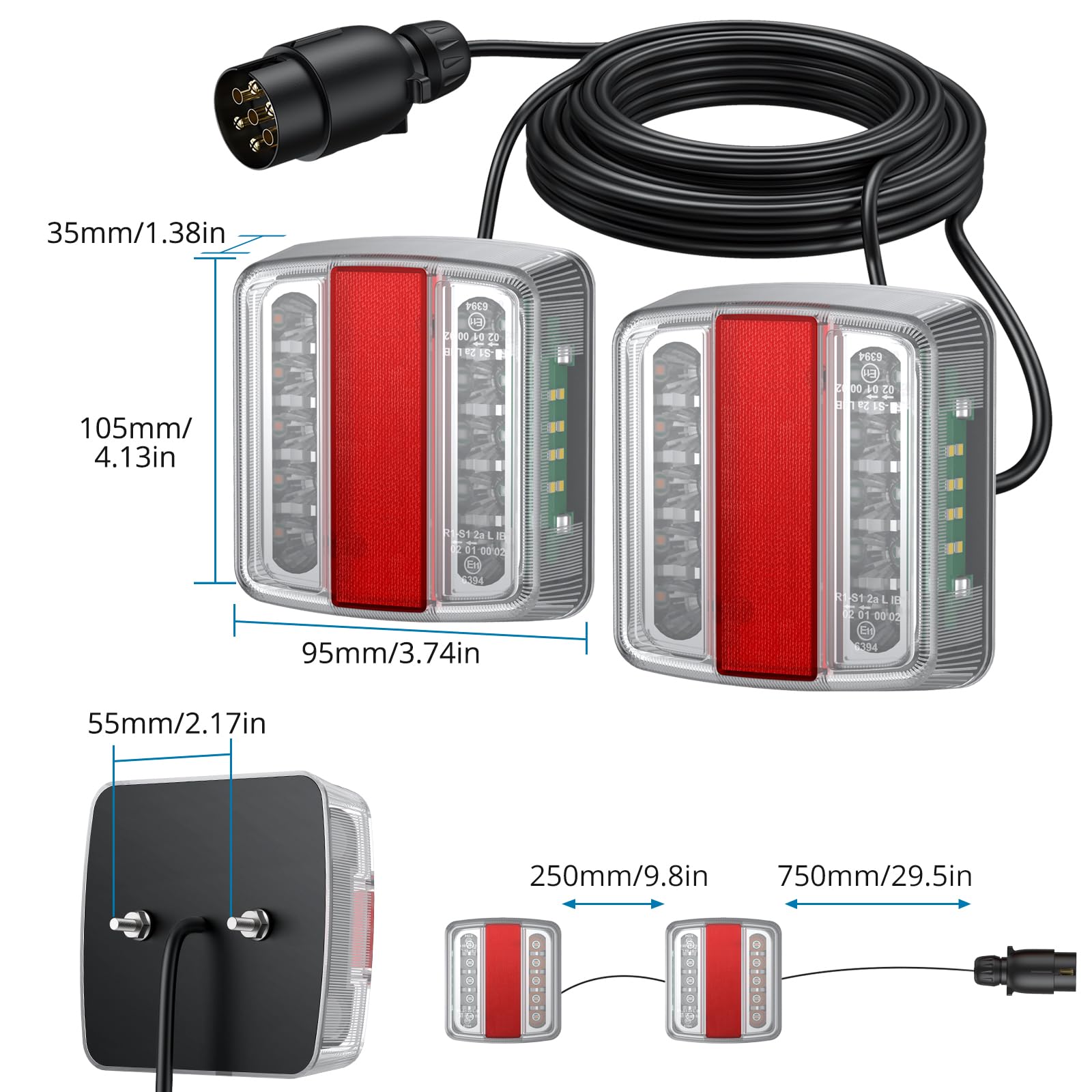 AUTOUTLET Feux Arrière Remorque Feux de Remorque Montage à Vis Câble de 7,5m 7 Broches 18 LEDs Super Claires avec E Mark E11 pour La Circulation Routière pour Camping-Car Camion Poids Lourd Tracteur