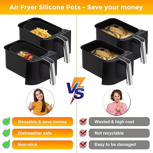 Miniatura 6 de 2 ollas de silicona para freidora de aire, reutilizables, resistentes al calor, fácil limpieza, silicona para freidora de aire, accesorios para