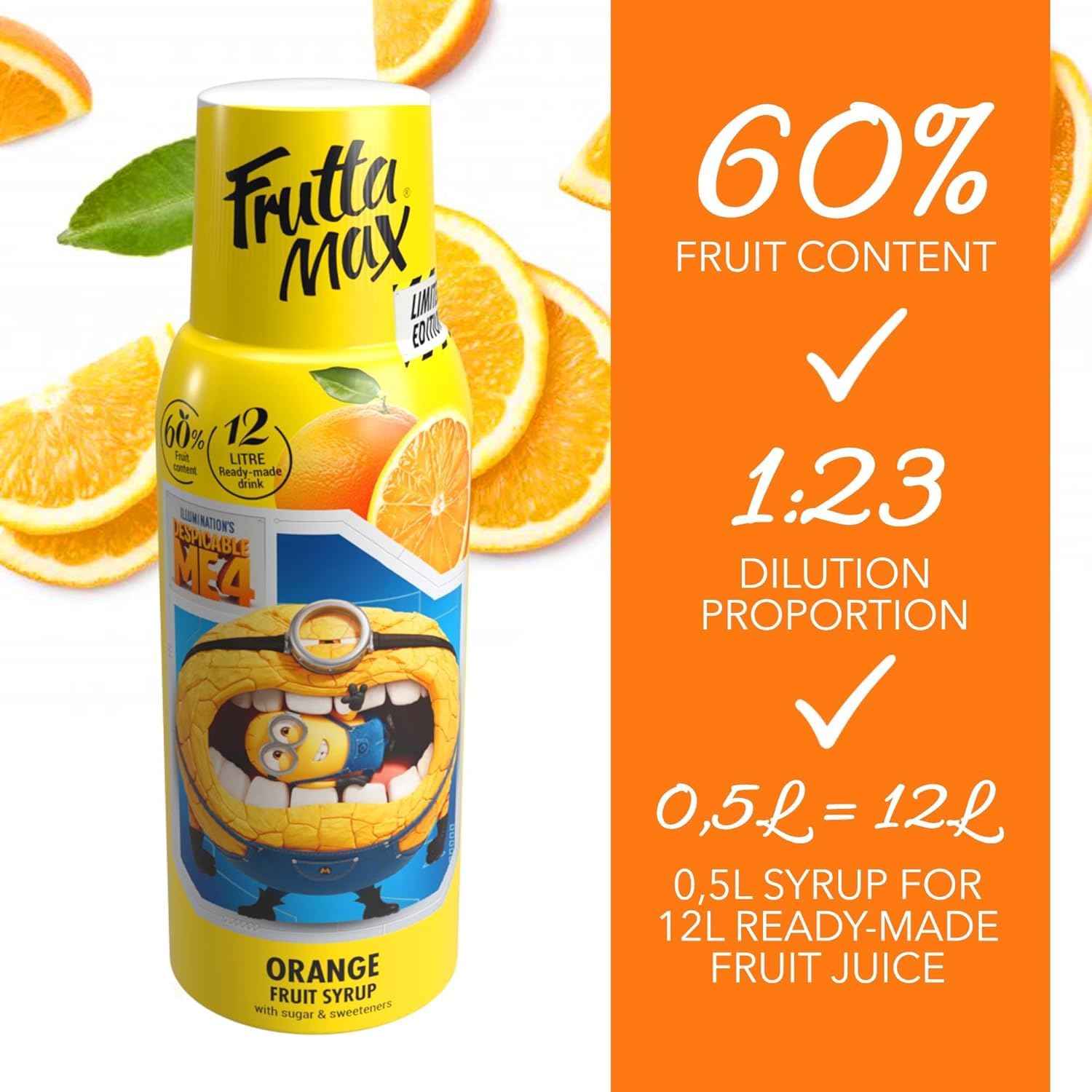 2 paquetes - Light - Bajo en carbohidratos - Jarabe de fitness de FruttaMax | Azúcar Cero | con Stevia | 50-60% Contenido de Fruta (2x500ml) (2 x Minions Flor de Saúco-Lima-Menta - Light)