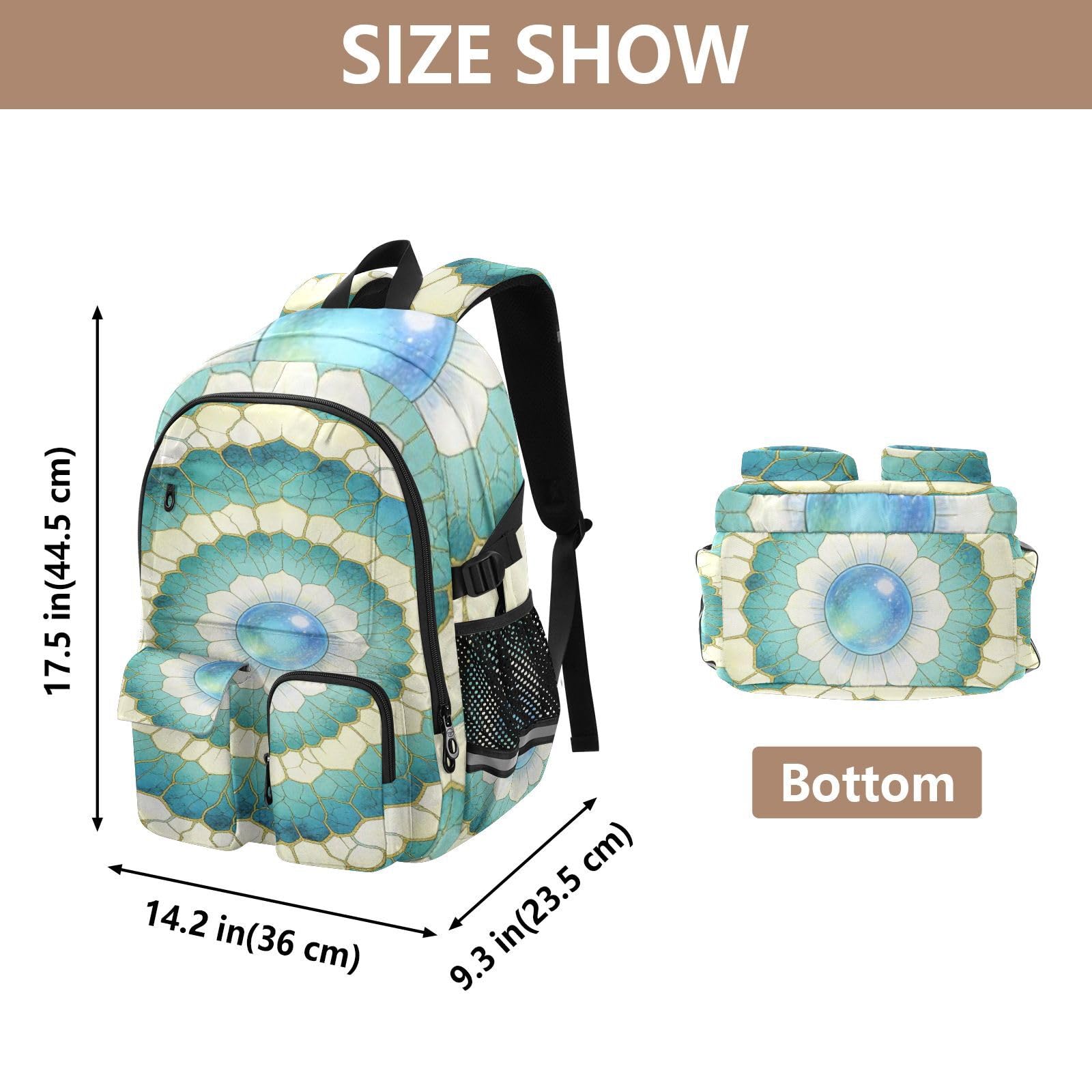 Plecak na laptopa Turkusowy Mandala Art Print Work Bookbag 44.5 cm