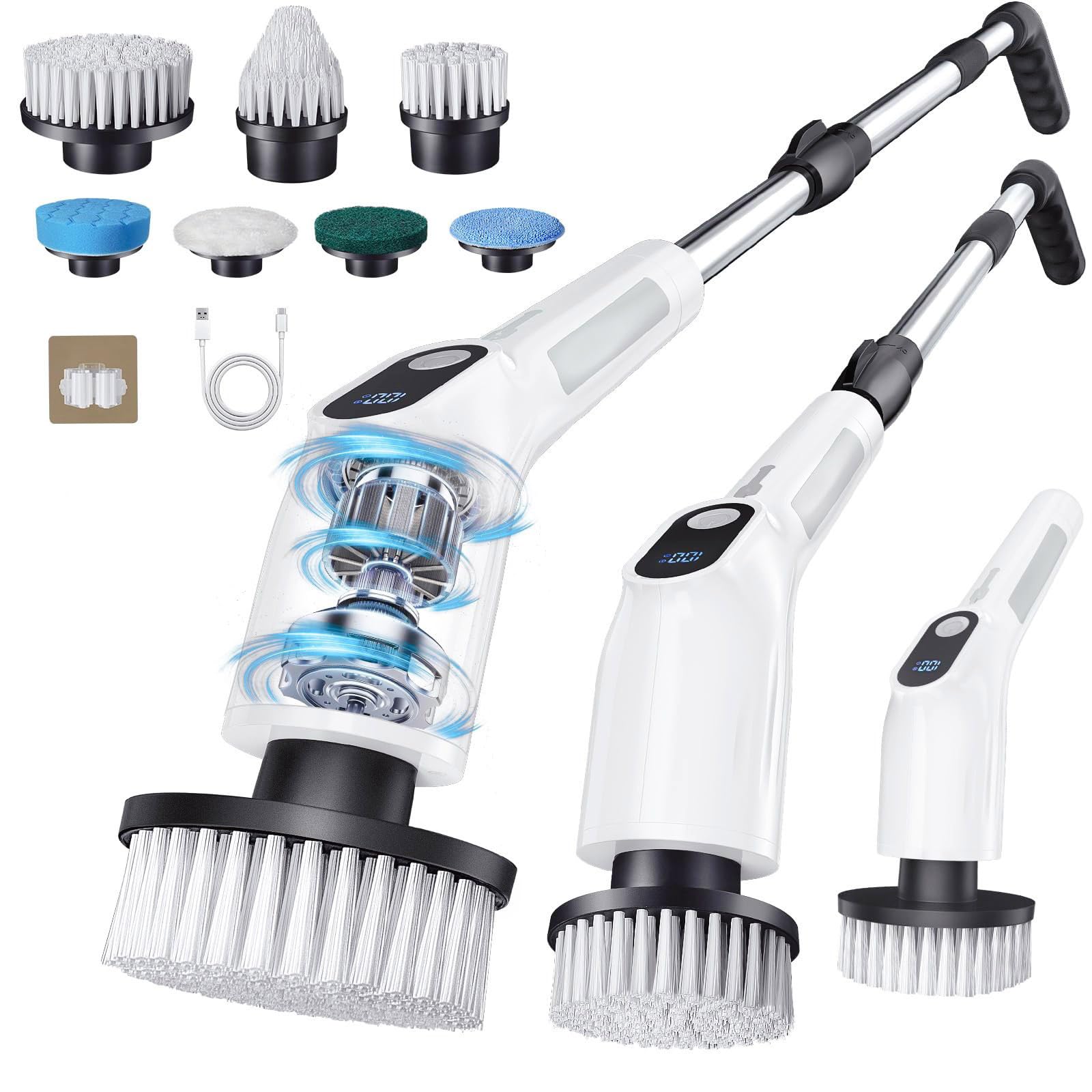 Fregadora Recargable, Cepillo de 3 Longitudes de Eje, 300-480RPM, Superficies de Fregadero de Cocina, fregadoras de baño inalámbricas para Azulejos y bañeras