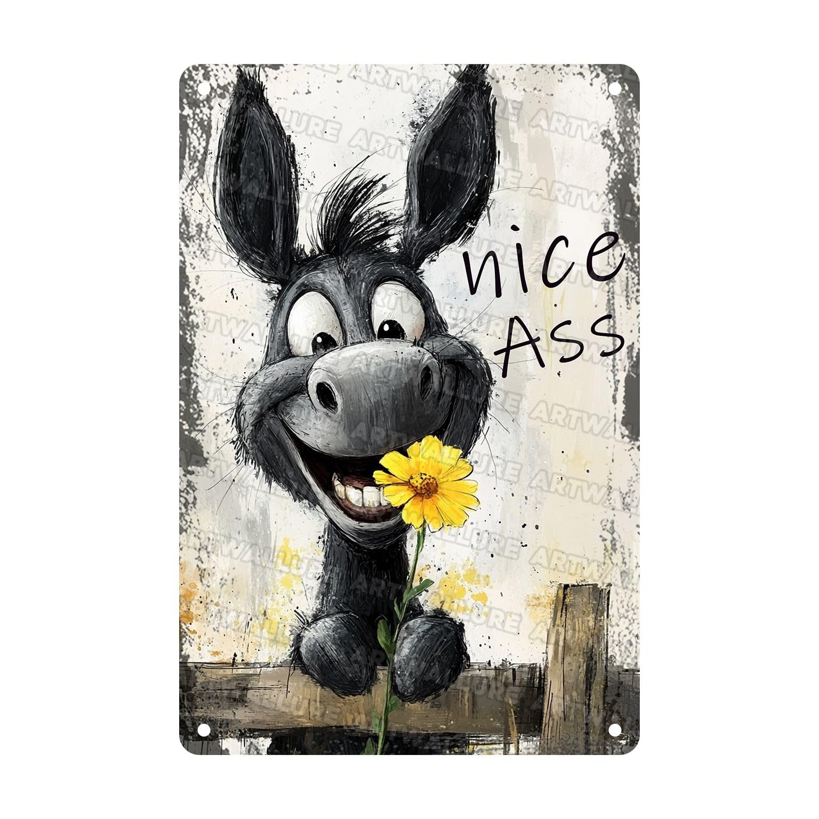 Donkey Lovers Bathroom Humor Tin Sign Funny Sunflower Donkey Vintage Metal Poster for Farmhouse Restroom or Cabin 8x12Inch