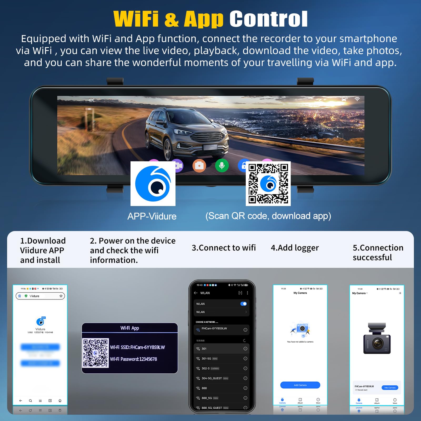 OiLiehu 4K Dashcam Voiture Avant et Arrière, AHD Rétroviseur Dashcam, 10,88" Écran Tactile avec G-capteur, Vision Nocturne, Aide au Stationnement, ADAS, BSD, LCA, Contrôle par Application, GPS