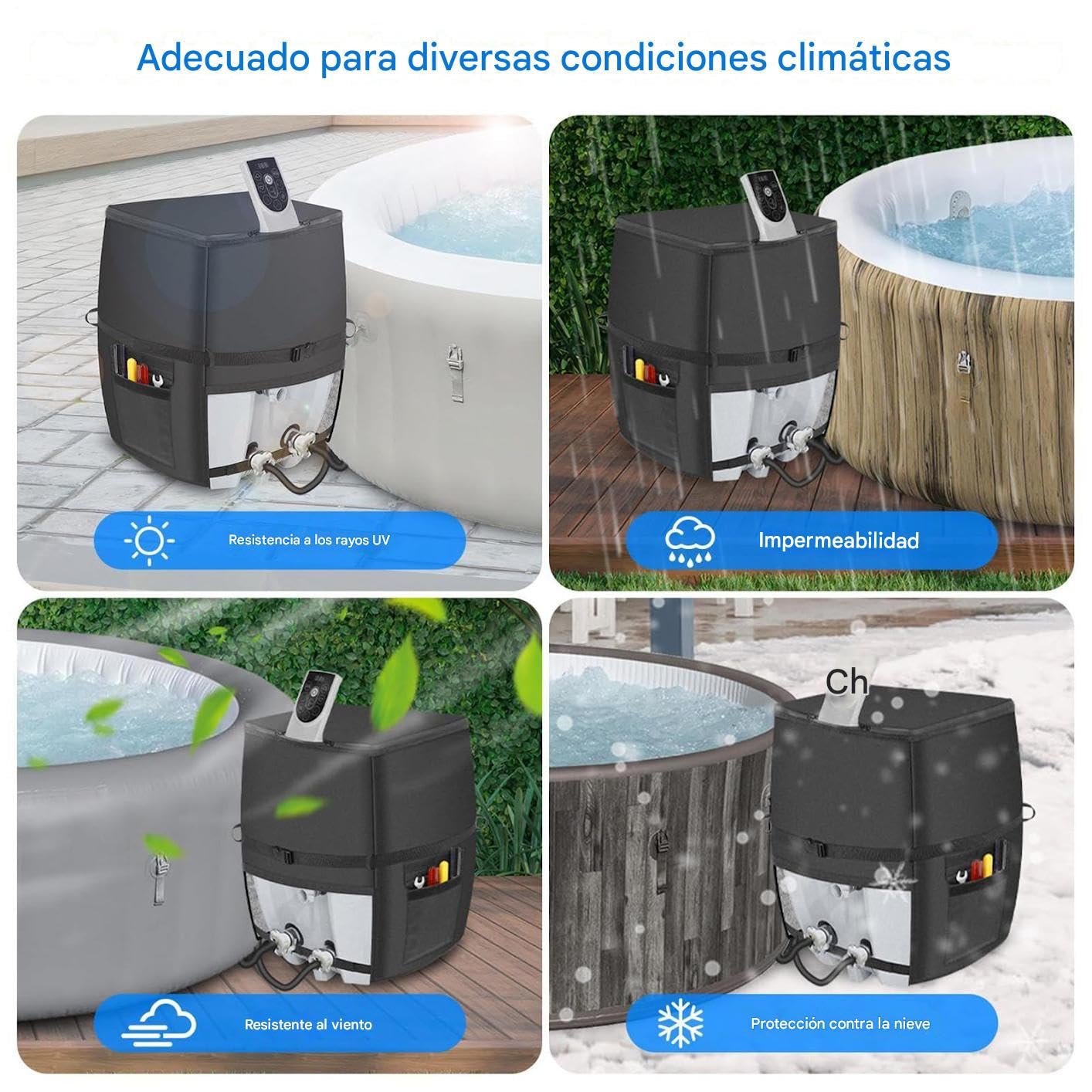 Copertura antipioggia per pompa da bagno idromassaggio, copertura impermeabile per pompa riscaldante SPA esterno, protezione in tessuto con chiusura lampo e pellicola di alluminio per ville e zone