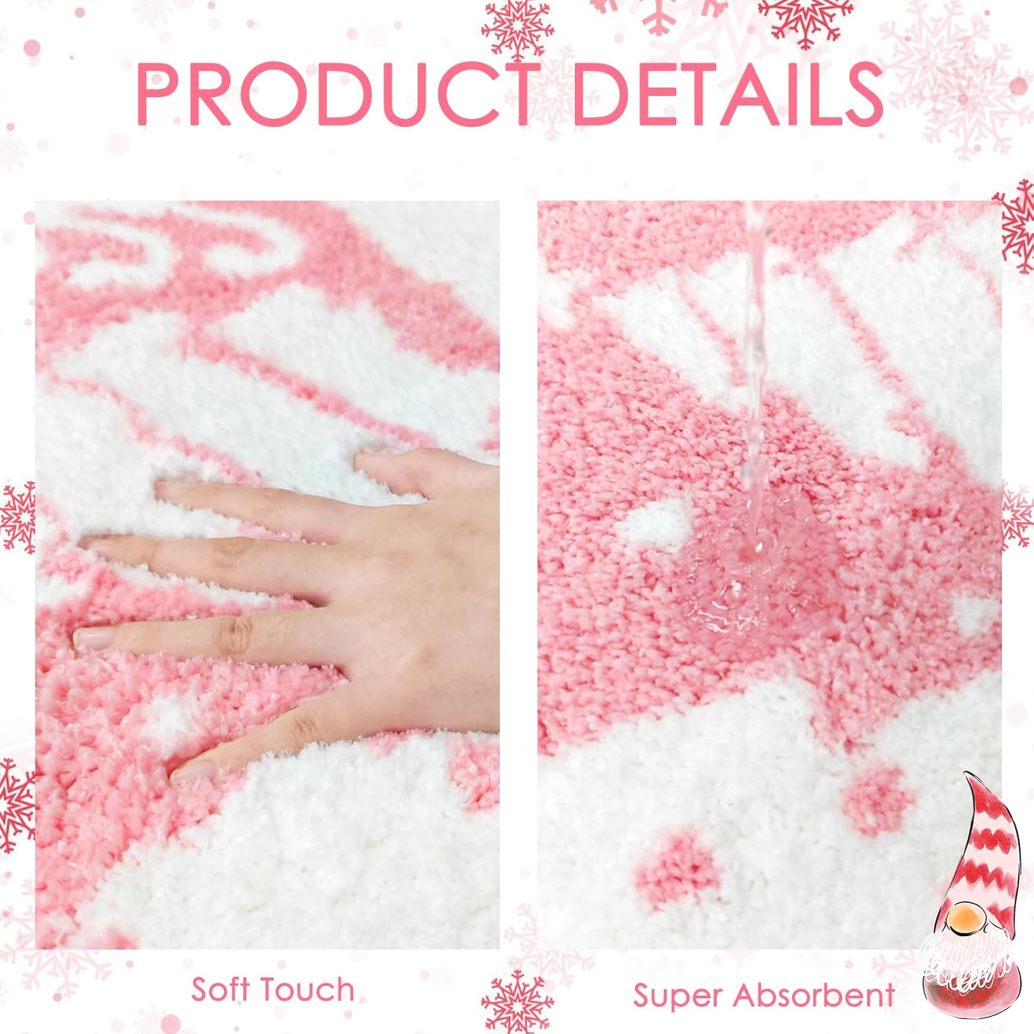 Mocsicka Christmas Bath Mat Pink Xmas Tree Winter Bathroom Rug Super Soft Absorbent Bathroom Rugs Non Slip Bath Mat Machine Washable Rug for Bathrooms 20x32 inches (Pink)