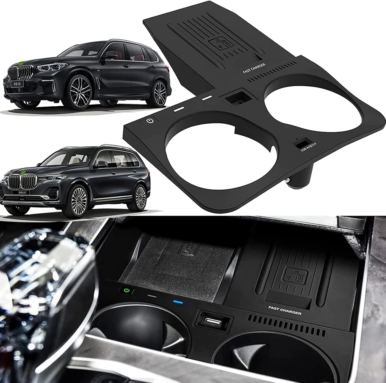 Wireless Car Charger for BMW X5 X6 X5M X6M X7 2020-2022 F85/F86 Accessories with QC 3.0 USB Fast Charging Port Wireless Phone Charging Pad for iPhone 13