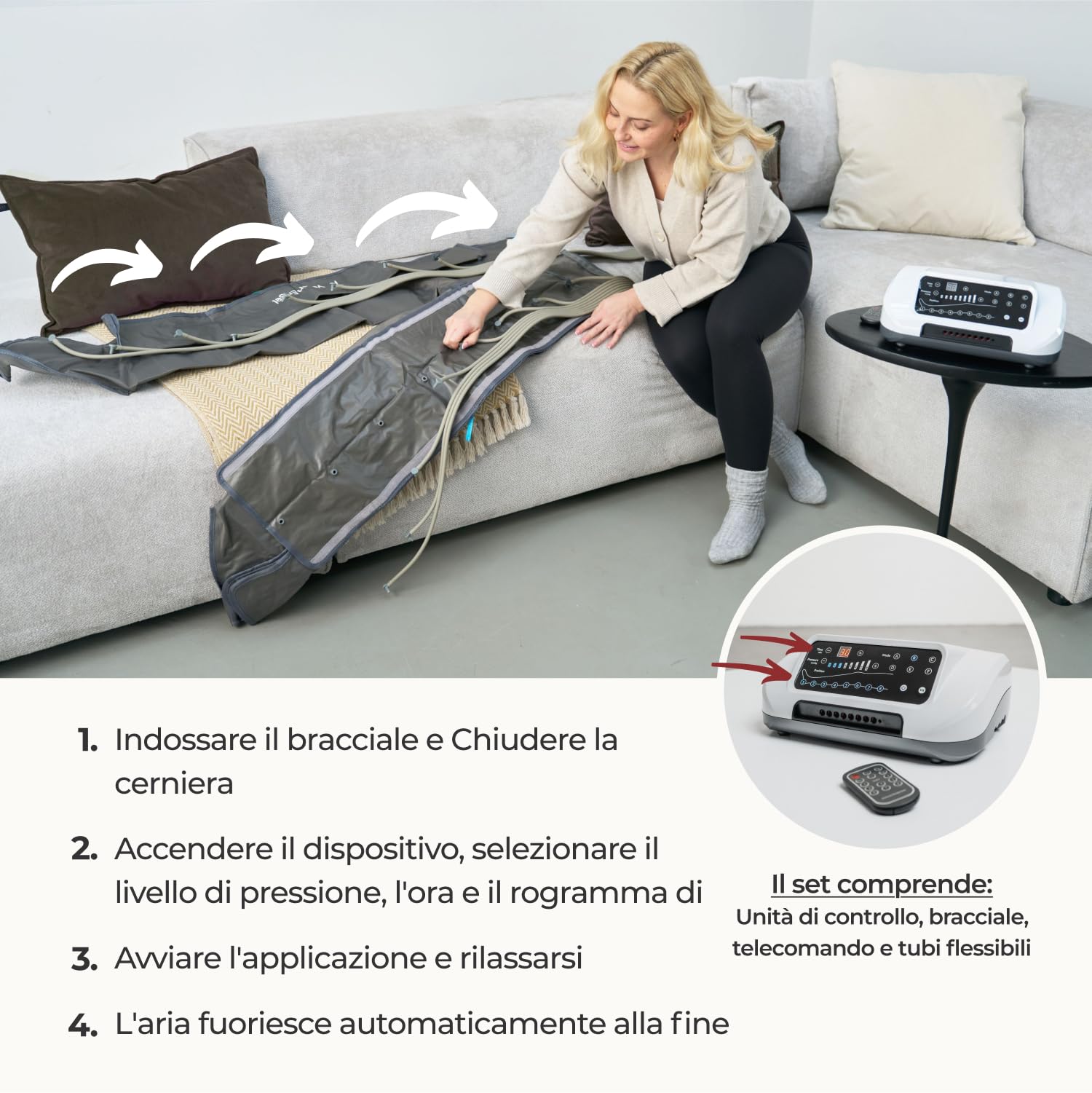 Venen Engel 8 Pantaloni Lymph-Flow, 8 camere d’aria, 6 programmi – massaggiatore gambe tipo Recovery Boots, ideale per il drenaggio linfatico manuale.