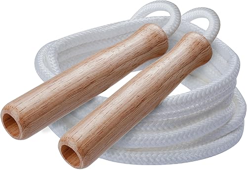 Miniatura 2 de Champion Sports SR Series - Cuerda de saltar clásica de nailon con asas de madera, 9 pies (individual), color blanco