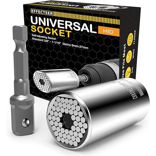 Universal Socket, Self-adjusting Socket Fits Standard 3/8'' - 1-1/16'' Metric 9mm-27mm, Adapter Socket for Wrench Ratchet & Power Drill, Tools Gifts for Men Him Husband Dad Father DIY Handyman Women