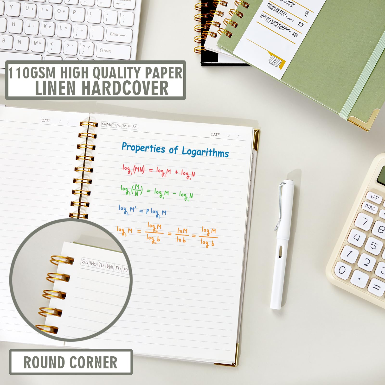 OWSC Quaderno a spirale a righe con fogli spessi da 110 g/m², 320 pagine, formato B5, a righe, copertina rigida, 18 x 25 cm, per donne e uomini, quaderni per lavoro, scuola, confezione da 2, nero e
