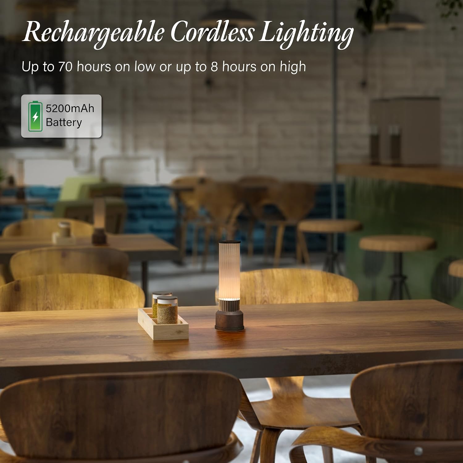 Bulbrite K70400 Kibun Candlestick Rechargeable Cordless LED Table Lamp, 3-Levels Brightness Touch Sensor Control, Brushed Pewter