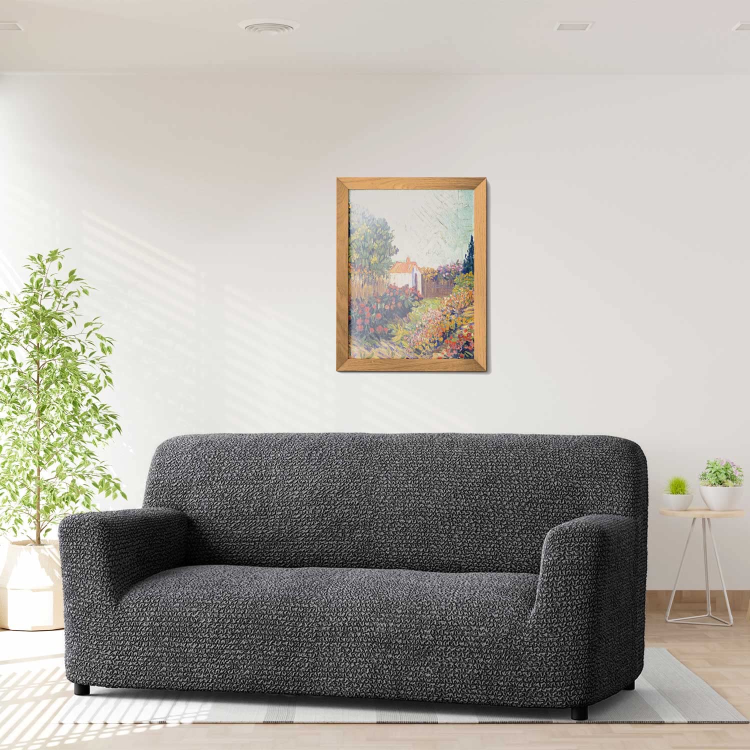 Menotti 3 Seater Couch Cover - Sofa Cover - Sofa Protector - Soft Polyester Fabric Slipcover - 1-Piece Form Fit Stretch Elastic Stylish Furniture Cover - Microfibra - Grey (3 Seater) — view 2
