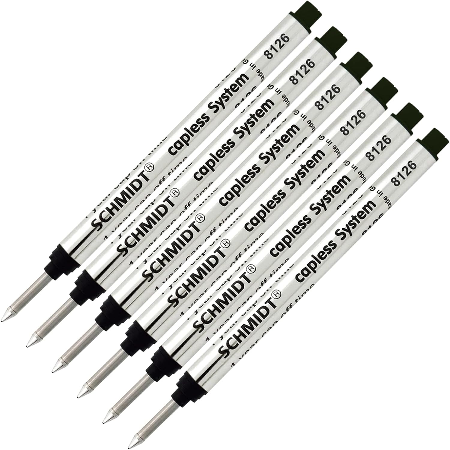 Schmidt 8126 Long Capless Rollerball Refill - Black Ink (Fine Tip 0.6mm) - Pack of 6