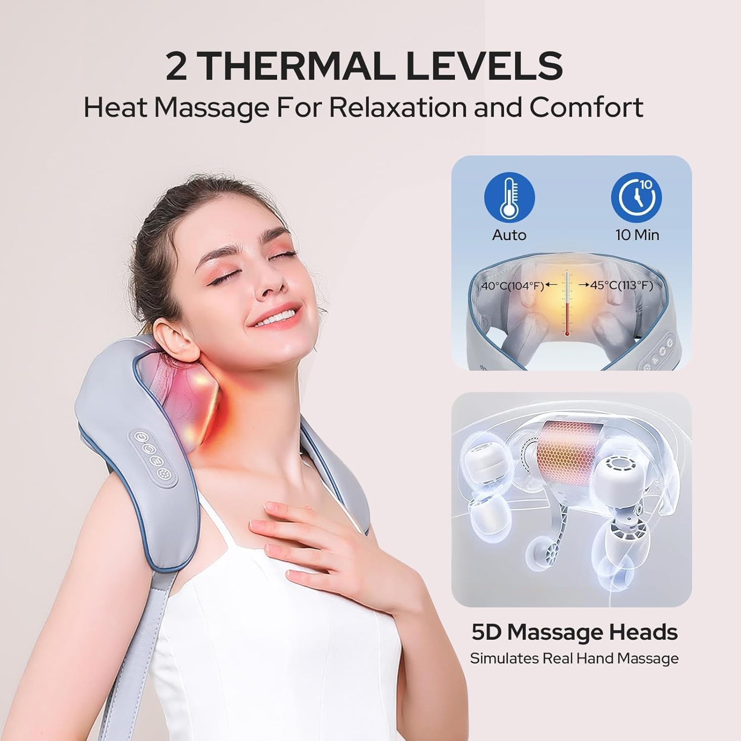 Massage neck and back with heat - electric 5D deep tissue cervical massage machine neck, back, shoulders, waist, legs - pain relief and muscle discount (beige) Massage neck and back with heat - electric 5D deep tissue cervical massage machine neck, back, shoulders, waist, legs - pain relief and muscle discount (beige)