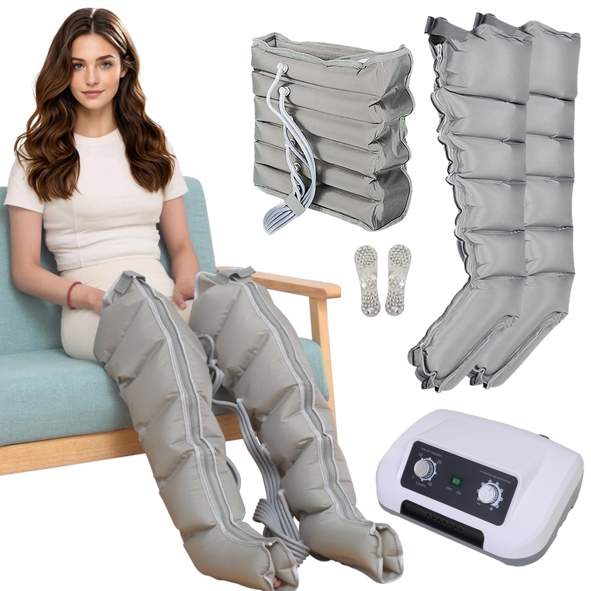 Presoterapia para Casa 6 Cámaras (Gris 2 Piernas y Abdomen, L)