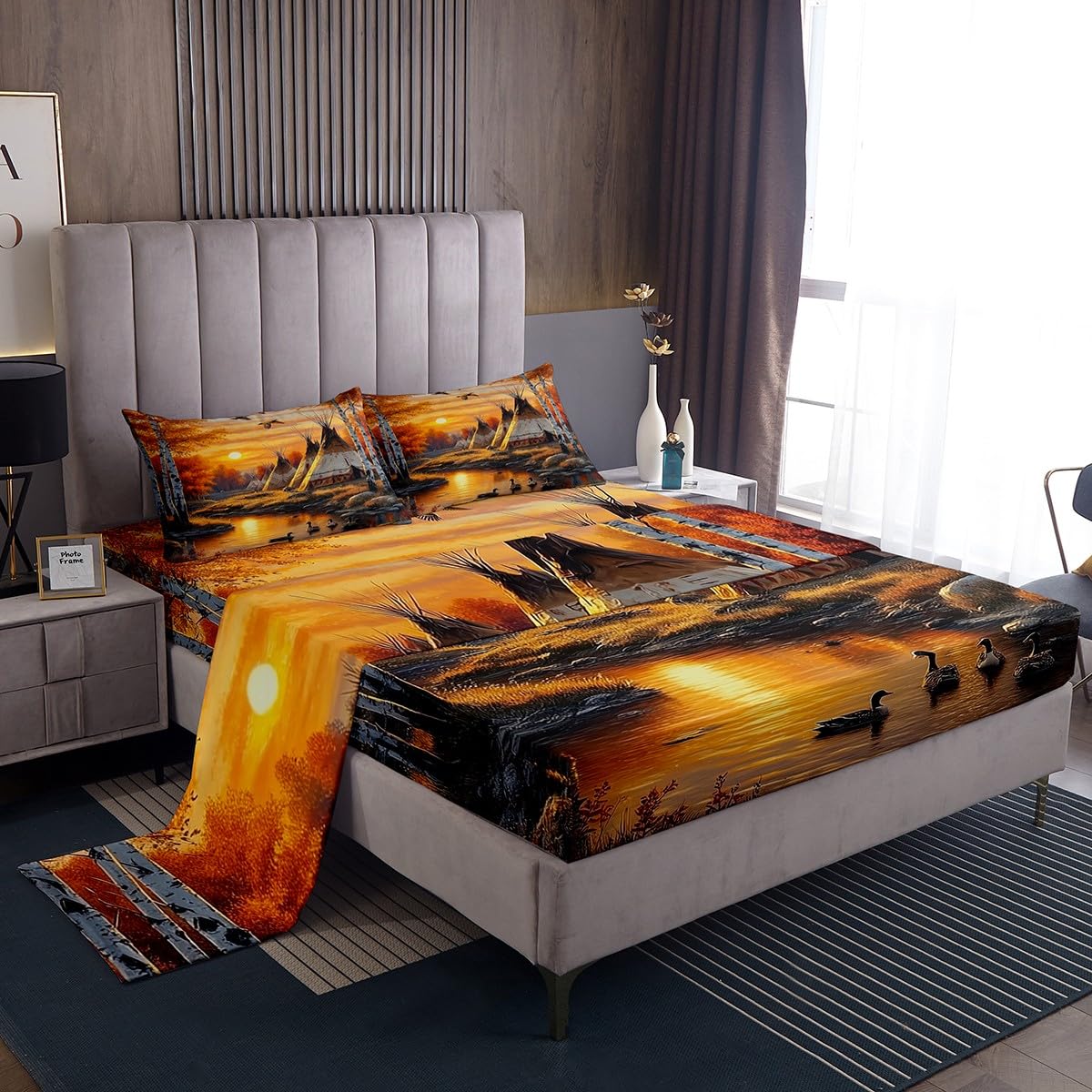 Homewish Mallard Duck - Juego de ropa de cama doble | Sábanas rústicas de casa de cabaña para niños y adultos, juego de sábanas de caza y pesca, sábanas bajeras de pato salvaje del bosque, 4 piezas