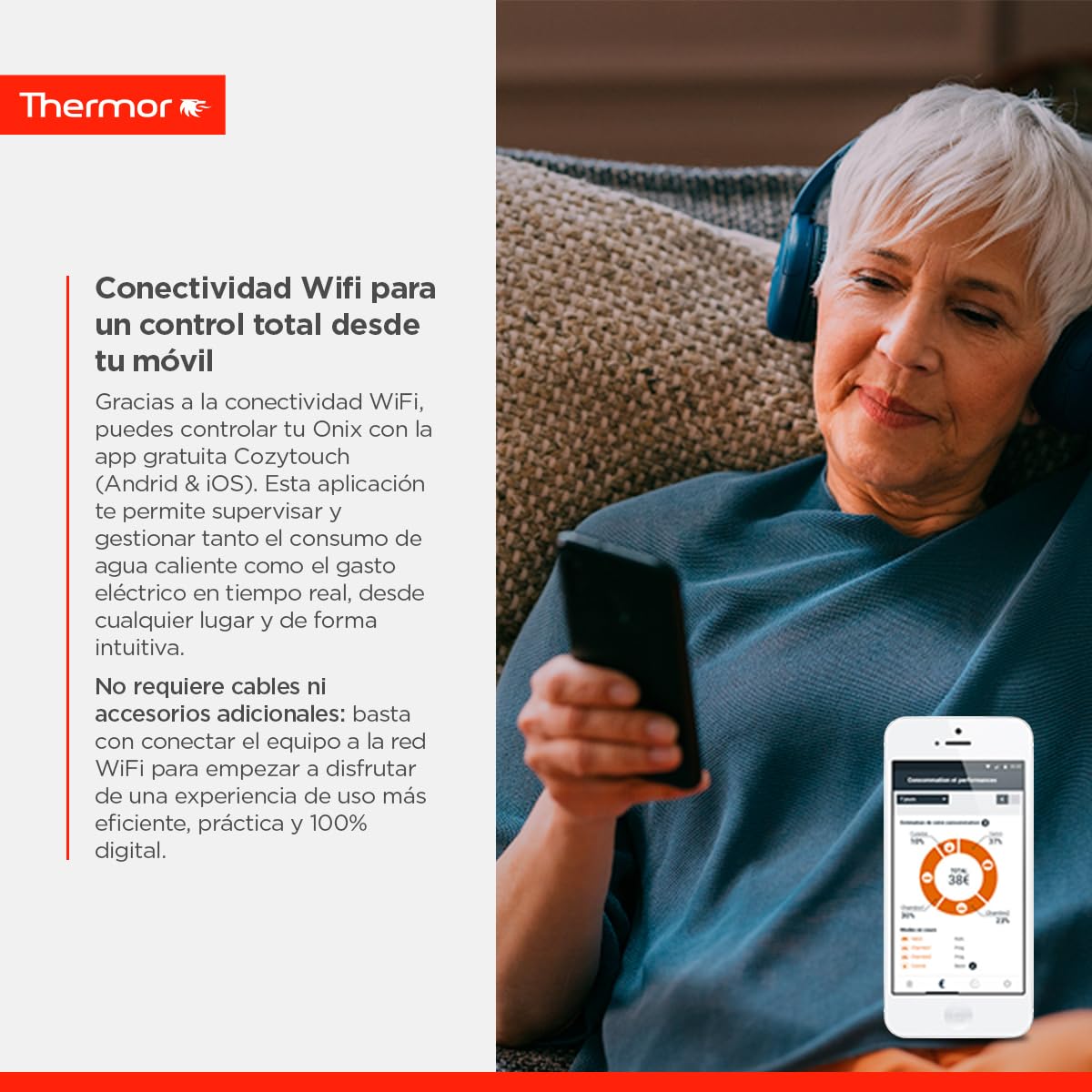 Thermor - Termo Eléctrico Onix Connect - Calentador de Agua Eléctrico Multiposición de 50L - 2250/1000W - Aislamiento Térmico - Conectividad WiFi - Fabricado para instalación en España