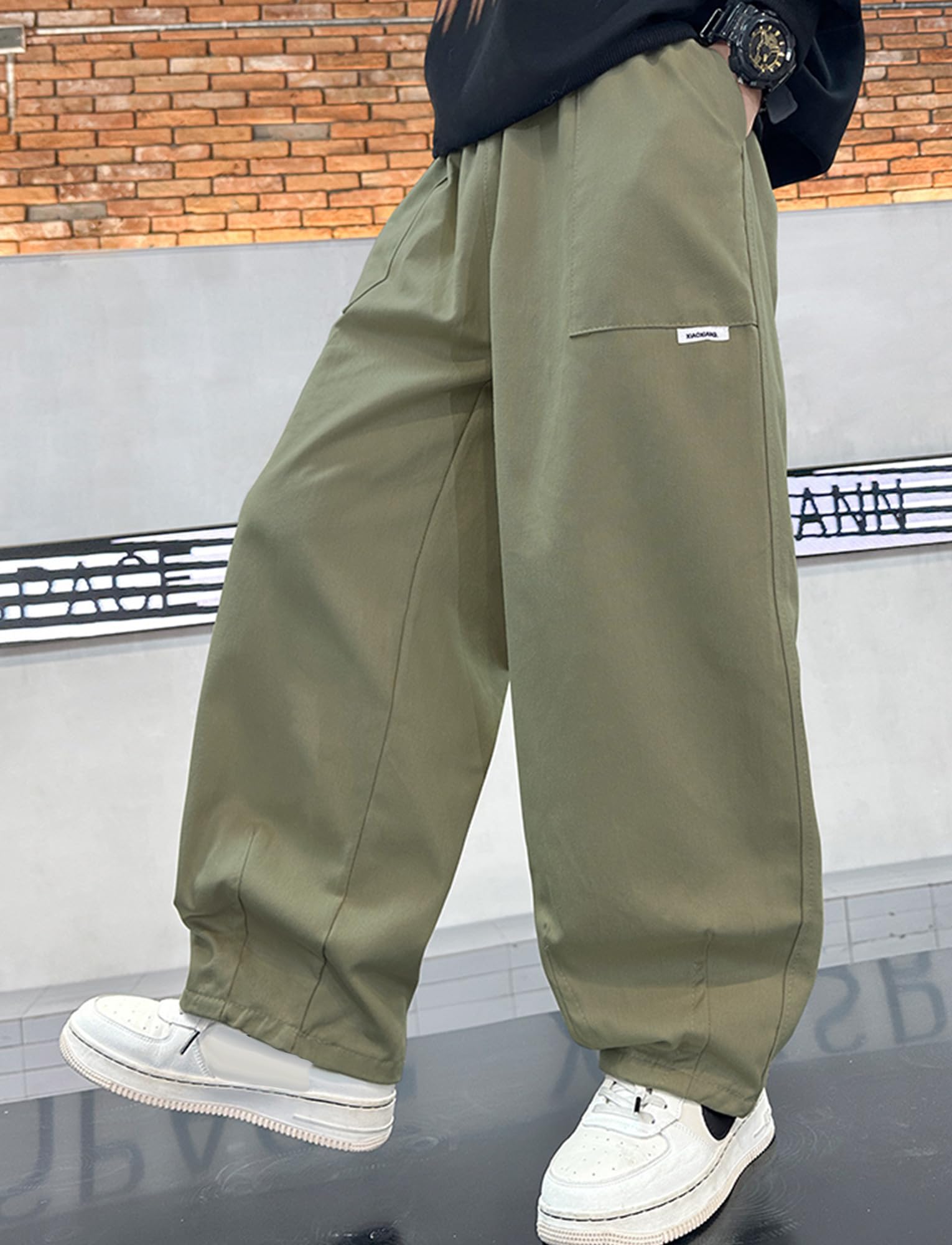 Happy Cherry Pantaloni Montagna Cargo Bambino Vita Elastica Alta Pantaloni Baggy Cotone Sciolto Scuola Track Joggers con Tasche Y2K Streetwear 120-170 CM