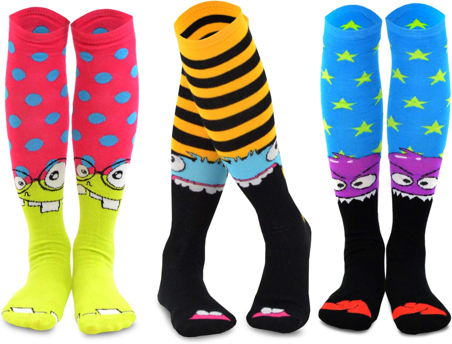 TeeHee Crazy Fun Silly Funky Girls Socks Novelty Knee High and Crew for Women Multipair Cotton