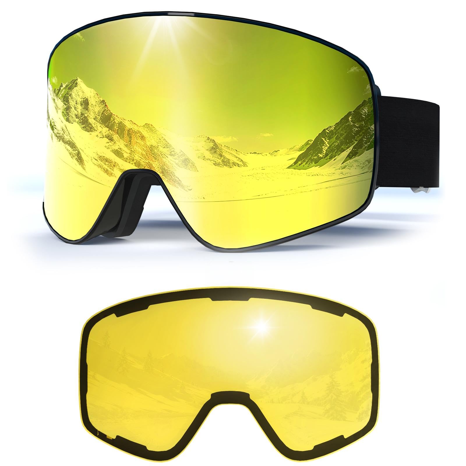 Lunettes de ski,Masque de Ski,YH212 OTG Magnétique Masque Lunettes de Ski pour Hommes Femmes Jeunes,Anti-UV, Anti-Buée Sangle réglable