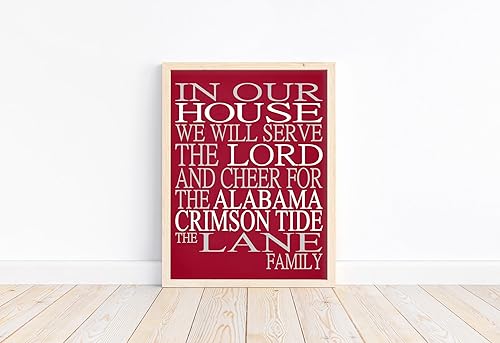 Miniatura 2 de In Our House We Will Serve The Lord And Cheer for The Alabama Crimson Tide Personalized Unframed Print