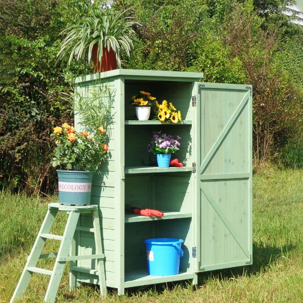 Domek do przechowywania na zewnątrz ogrodowy mały rozmiar drewniany domek na narzędzia z 3 zdejmowanymi półkami do ogrodu, podwórka, patio i trawnika, akcesoria ogrodowe (kolor: B, rozmiar: 69,5 x 52 x 142 cm)