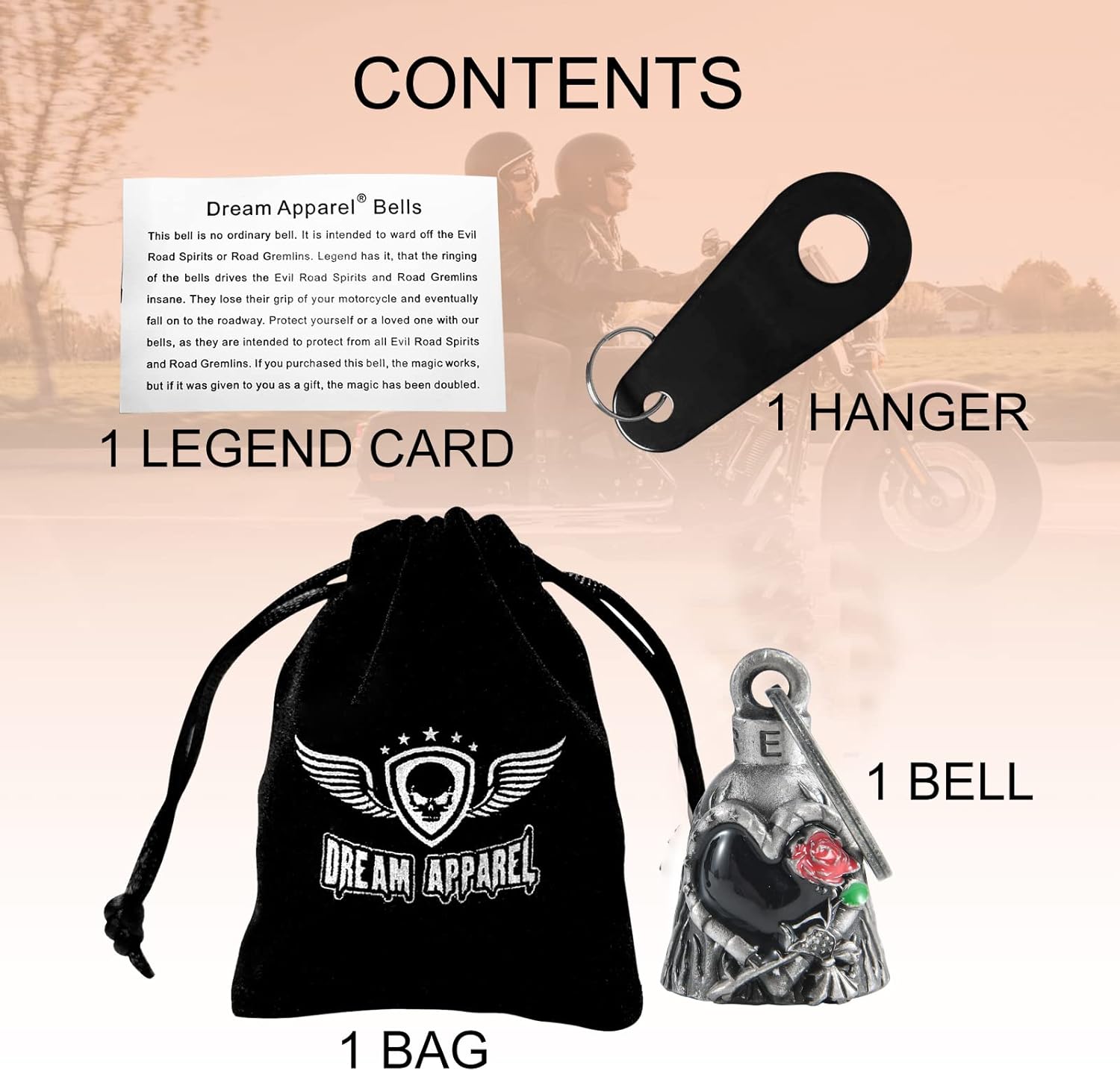 Colorful Motorcycle Bell W Hanger for Biker, Good Luck Biker Bells & Motorcycle Accessories, Keychain with Delicate Luck Bell - Image 2