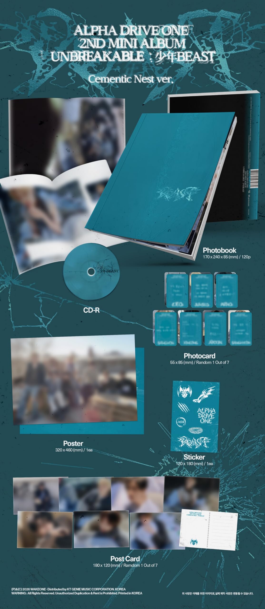 (Zestaw 3 wersji: Kalendarz + Cementic Nest+Fragile Beast) ALPHA DRIVE ONE UNBREAKABLE : BOYBEAST 2. mini album ALD1