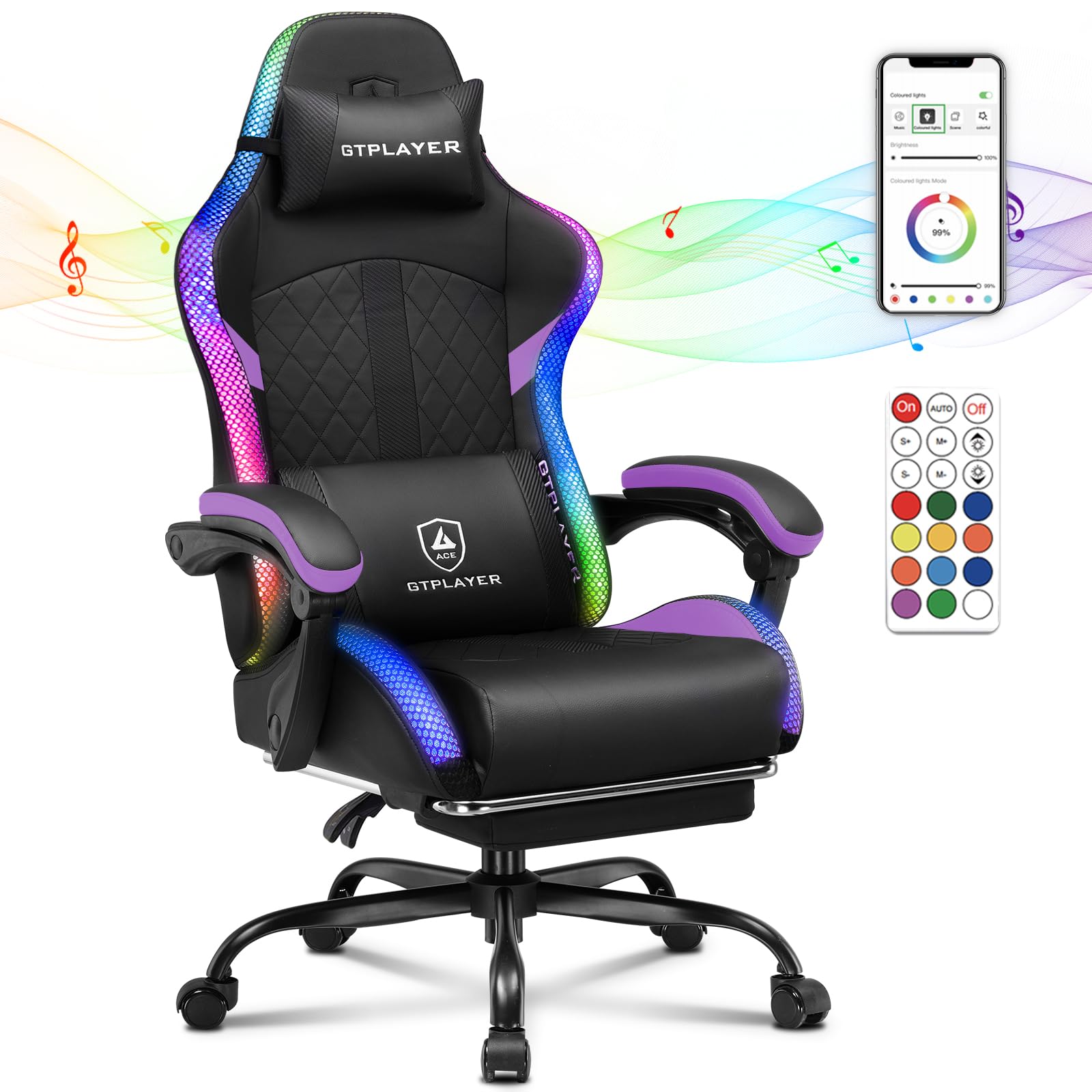 Gtplayer Rgb Gaming Chair With Speakers Computer Chair With